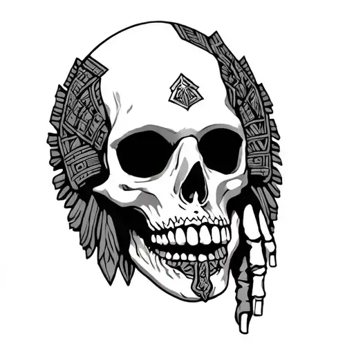 Half Skeleton Fingers Half Aztec Death God