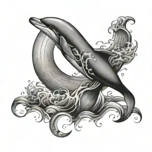 Small Dolphin Wave Moon