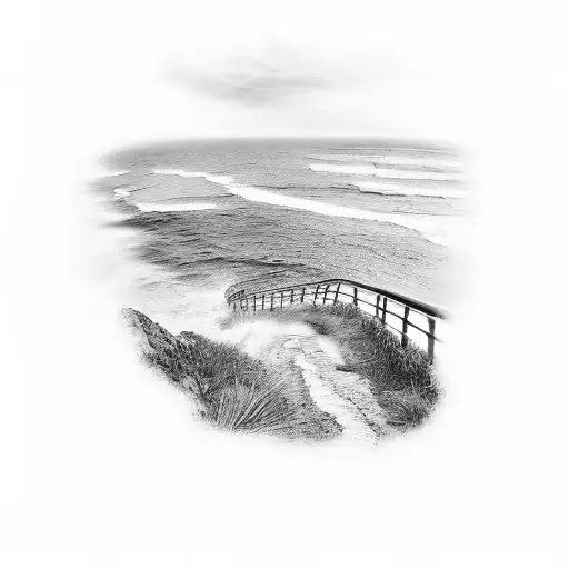 A Winding Road Leading To A Beach With Crashing Waves