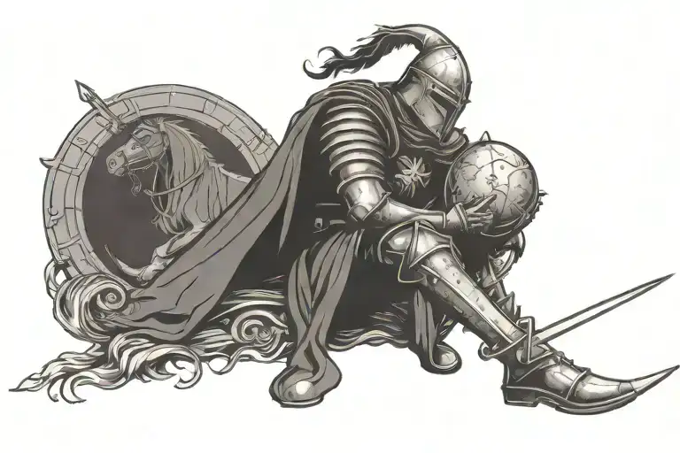 A Medieval Knight Resting By A Fire With A Visible Full Moon