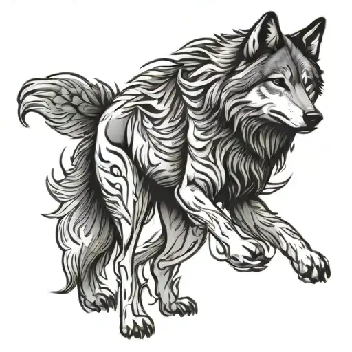 Centered Wolf Walking Straight Forward