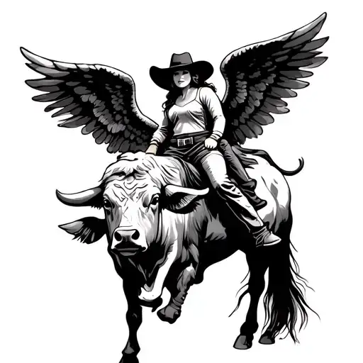 Cowboy Angel Riding A Wild Bull
