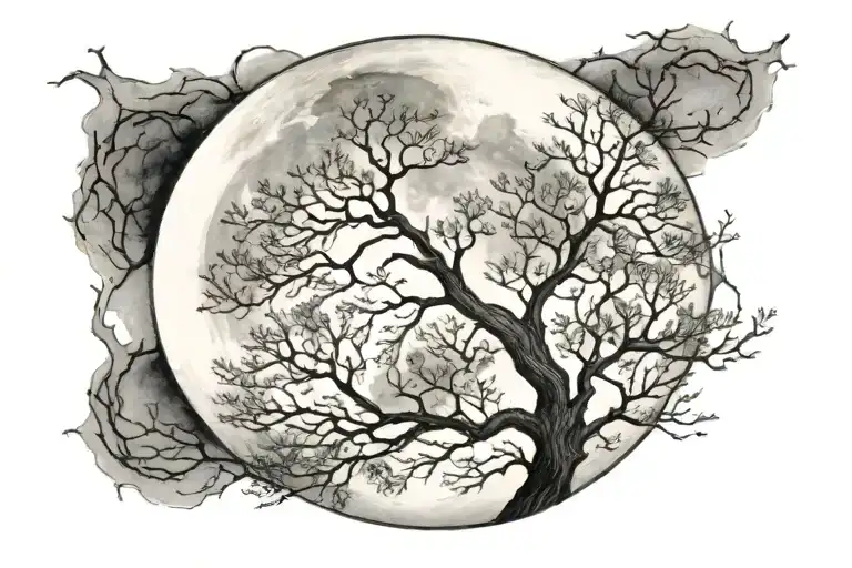 A Moon With Tree Branches