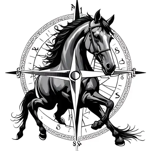 Horse And Compass Rose Intertwined