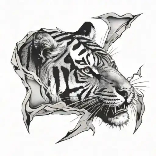 Tiger Face Breaking Thru Glass