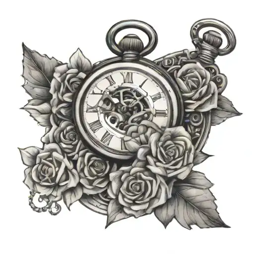 Pocket Watch Surrounded By Flowers With A Teddy Bear Charm
