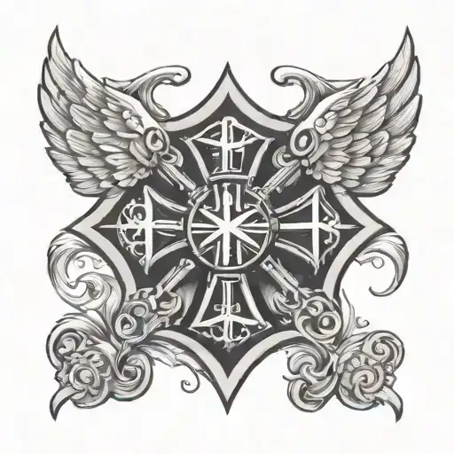 Angel And Fire Department Maltese Cross Surrounded