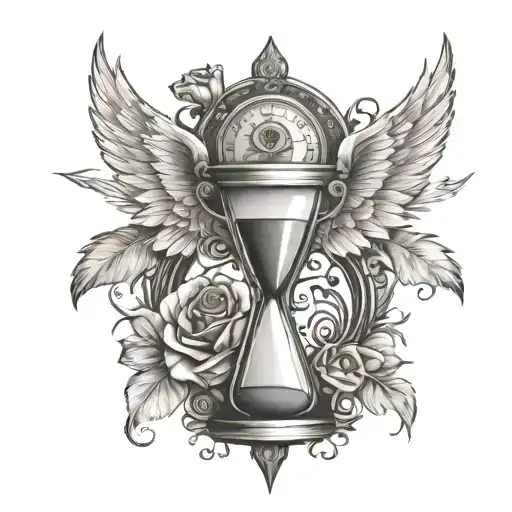 Hour Glass With Wings And A Rose