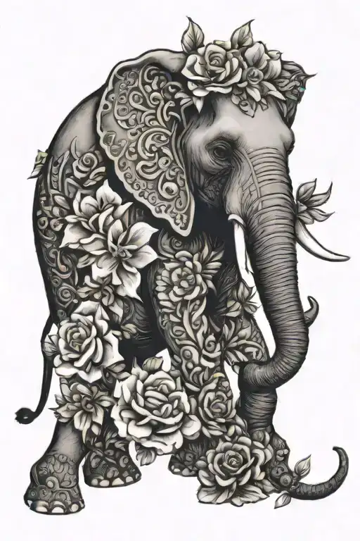 Elephant And Flowers Wrapped
