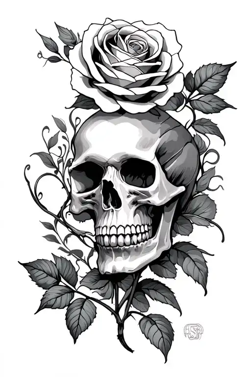 Skull And Rose Intertwined