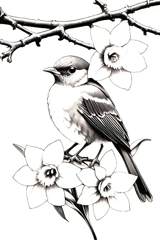 Robin Ontop One Daffodil Flowers