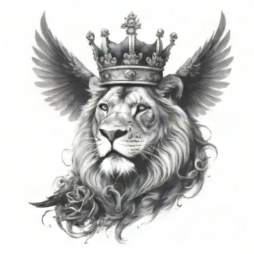 A Black Lion With A Silver Crown And A Crow Made Of Black Smoke Flying Above Him