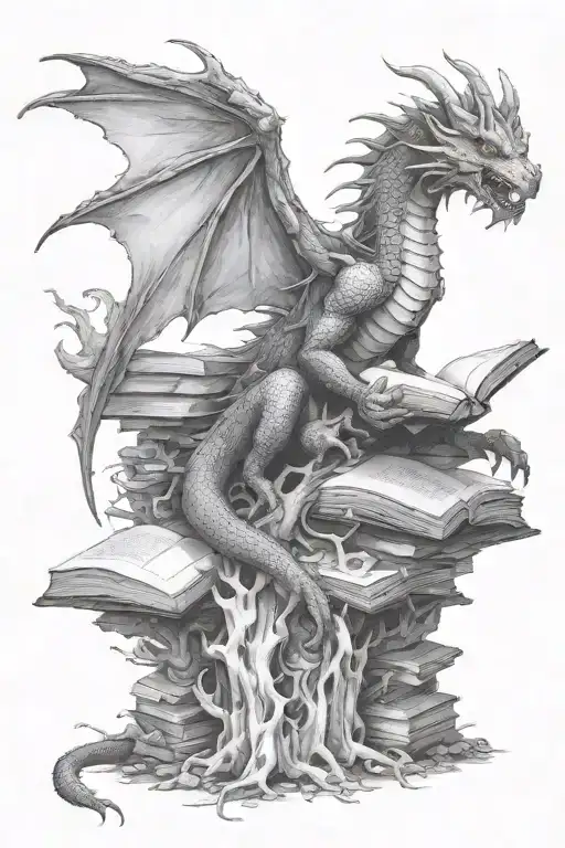 Dragon Sitting On Pile Of Bones Reading A Book
