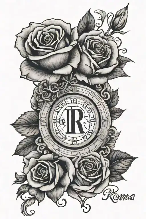 Roma Numeral Date And Rose Intertwined