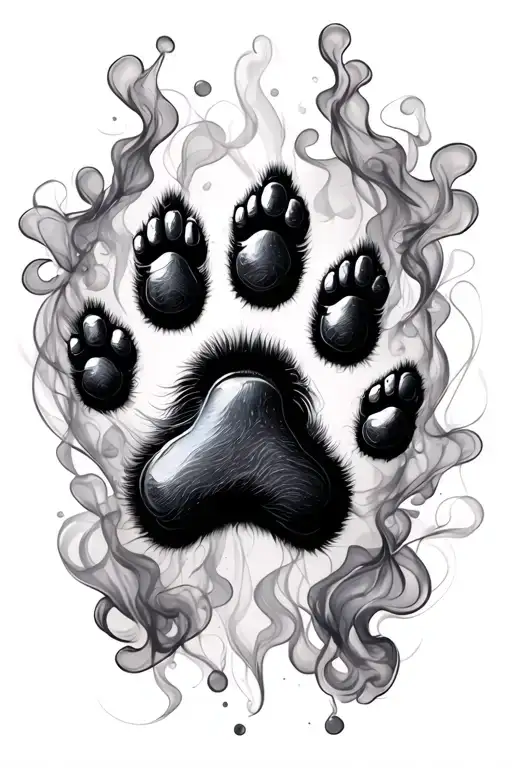 A Dog's Paw Footprint Plus 3 Cat Imprints And Contours With Shadow And Smoke