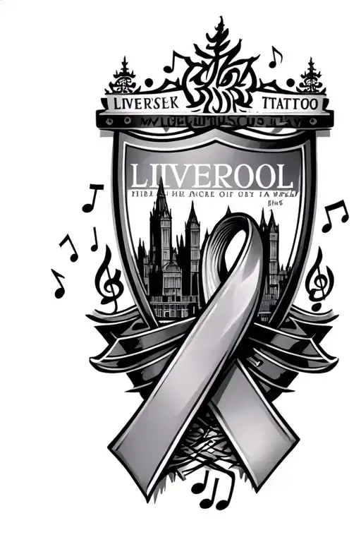 Liverpool City With Cancer Ribbon With Music Notes