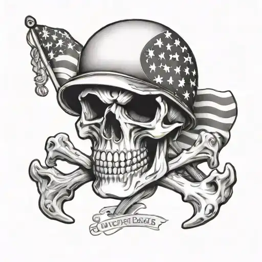 Seabee Skull With American Flag