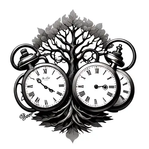 Tree And 3 Pocket Watches Intertwined Representing The Client's