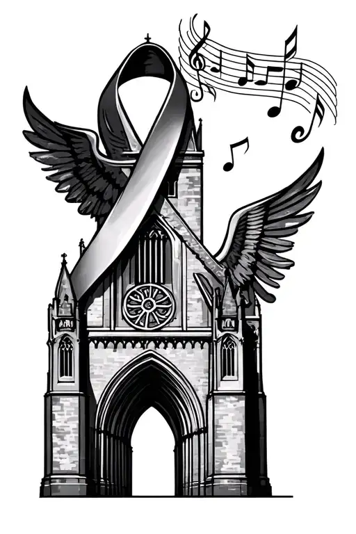 Liverpool Cathedral With Cancer Ribbon With Music Notes