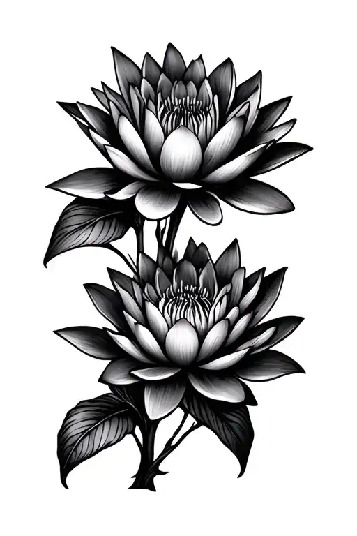 Honeysuckle And Waterlily Fine Line