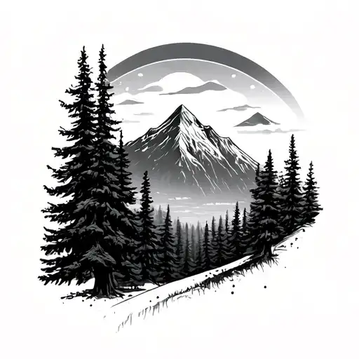 Mountain And Trees Looking Through Lens