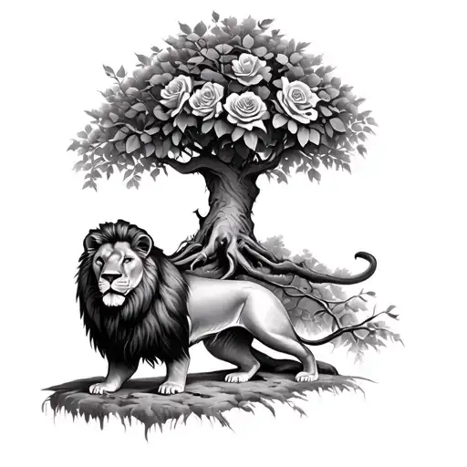 Rose Tree Beneath A Lion Sitting