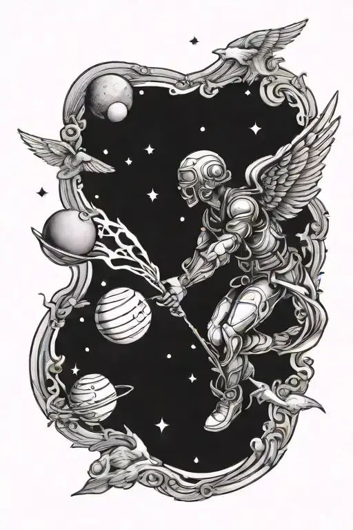 Icarus Flying In Space With Planets And Stars