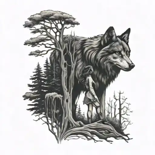 Woman And Wolf Trees