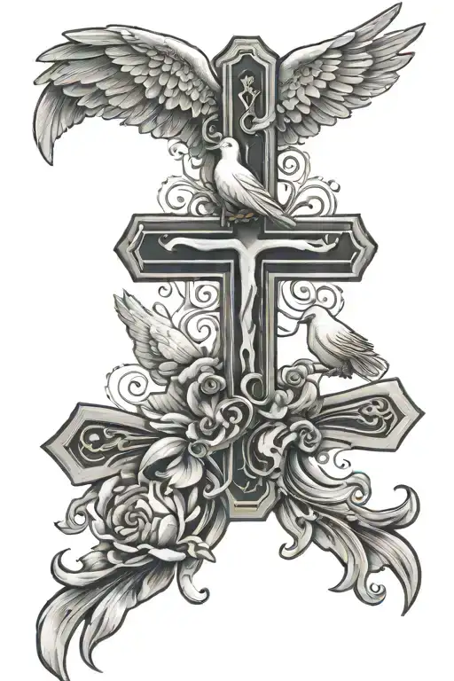 Religious Cross With Two Doves