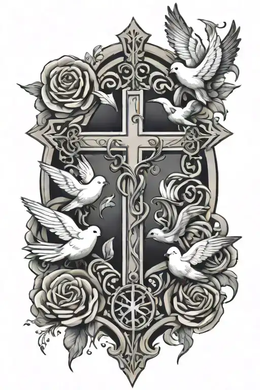 Religious Cross With Doves