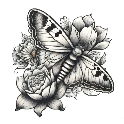 Moth On Amethyst And Lotus Flower