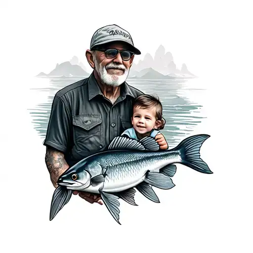 Tattoo For Grandpa And Son With Fish
