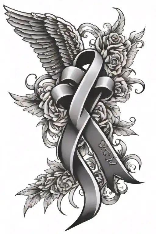 Breast Cancer Ribbon With Wings And Dates