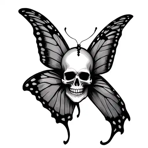 Skull Face Inside Of Butterfly Wings Above Elbow