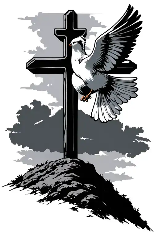 Cross And Dove On A Hill Overlooking