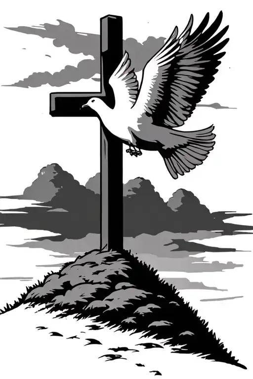 Cross And Dove On A Hill Overlooking