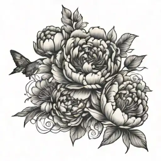 Peonies With Butterflies And Bird Sitting