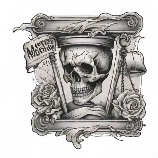 An Hour Glass With A Skull Turning To Sand And Text Memento Mori