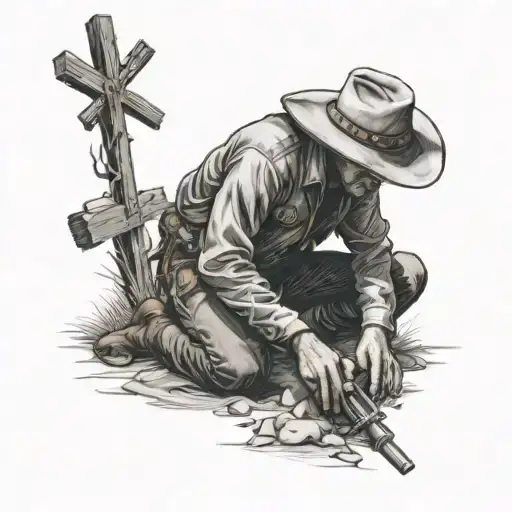 Cowboy Kneeling At Cross