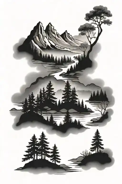 Mountain Forest River Silhouette Full Skeeve