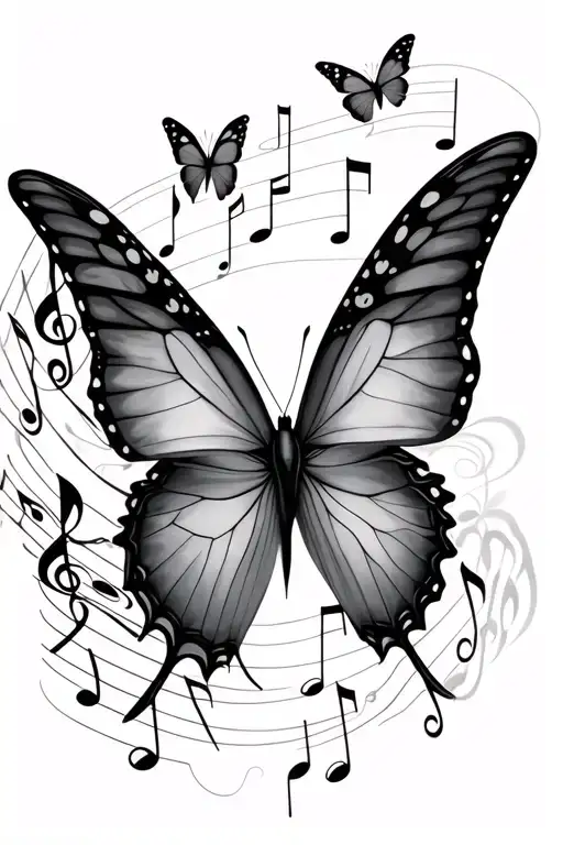 Butterflies With Music Notes Flowing