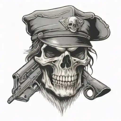 Crossed Sawed Off Shotguns Under A Skull Wearing A Coonskin Cap