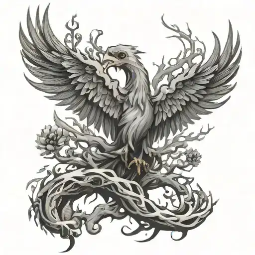 Poison Tree Tattoo Combined With Phoenix Rising