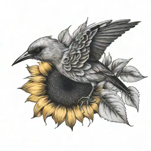 Sunflower And Starling Bird