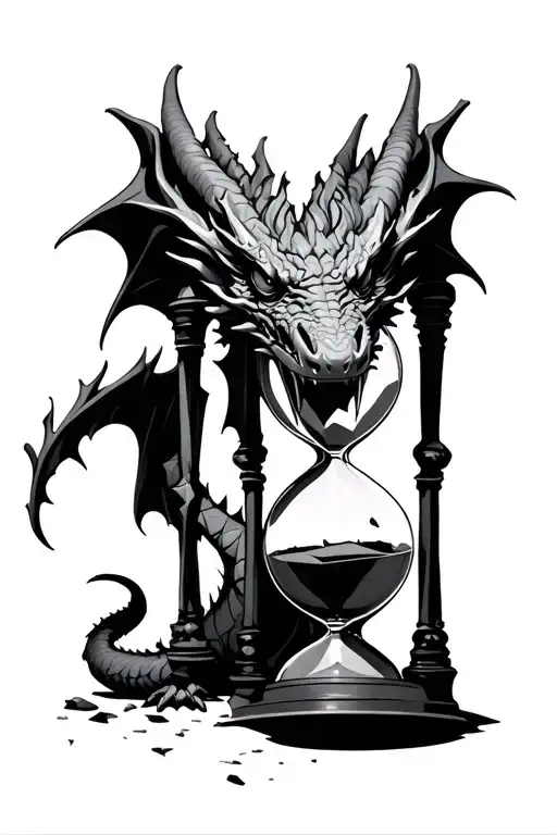 Dragon Protecting A Broken Hourglass Surrounded