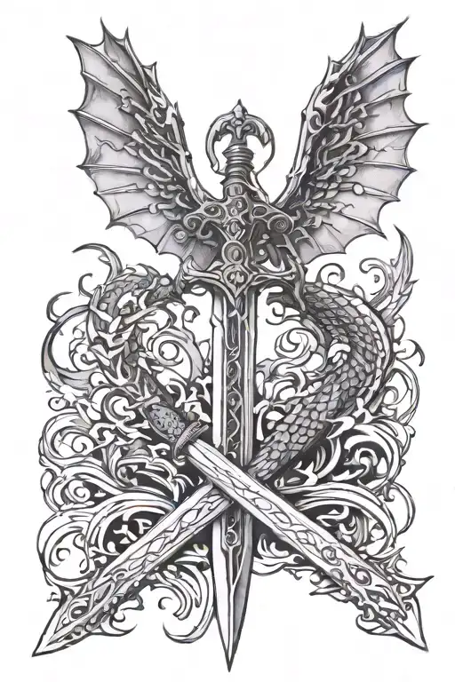Bodium Castle Dripping Into Excalibur Sword With Dragon Wings Half Sleeve