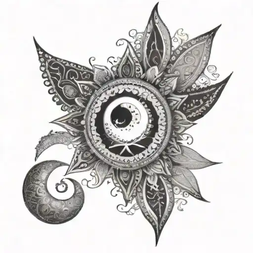 Crescent Moon And Sun Lace Mandala Design Incorporating Elements