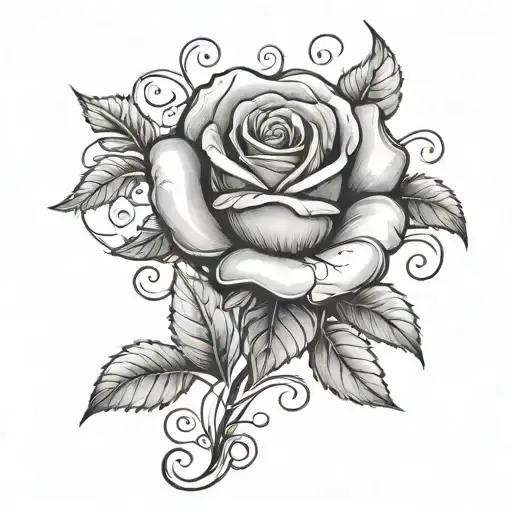 A Blooming Rose Intertwined With Vines And Leafs