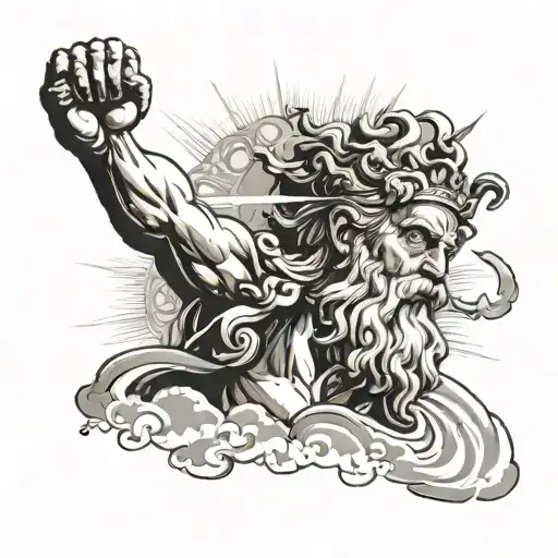 Zeus With Cloud Background And Rays With Gu Brath Temples