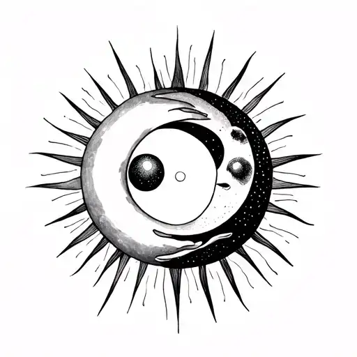 Simple Tattoo With The Sun And The Moon Meeting